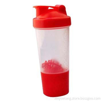 Plastic shaker bottle, food grade, BPA free, protein shaker with metal ball